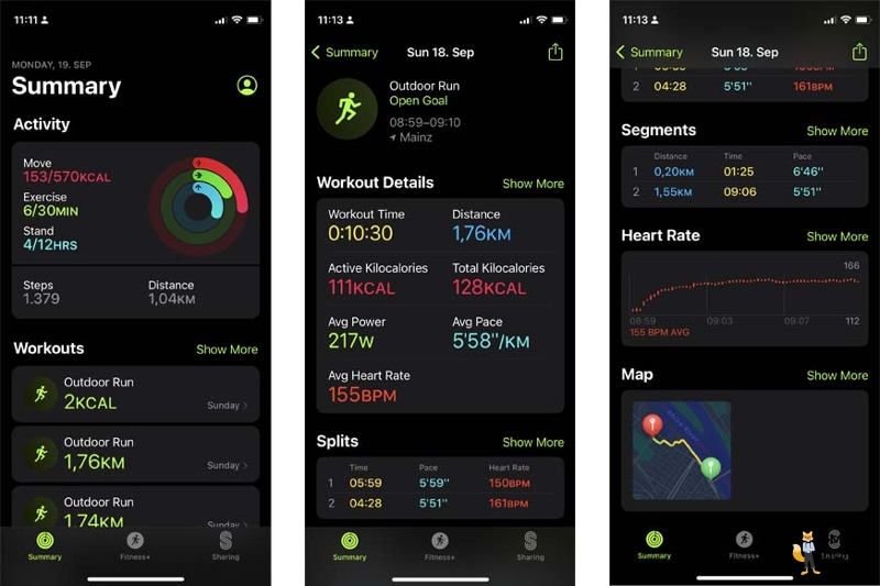 Man sieht das aufgezeichnete Training auf der Apple Watch SE.